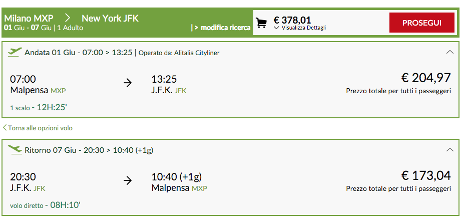 Volo A:R Milano-New York