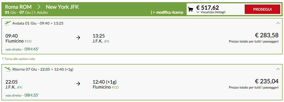 Volo A:R Roma-New York